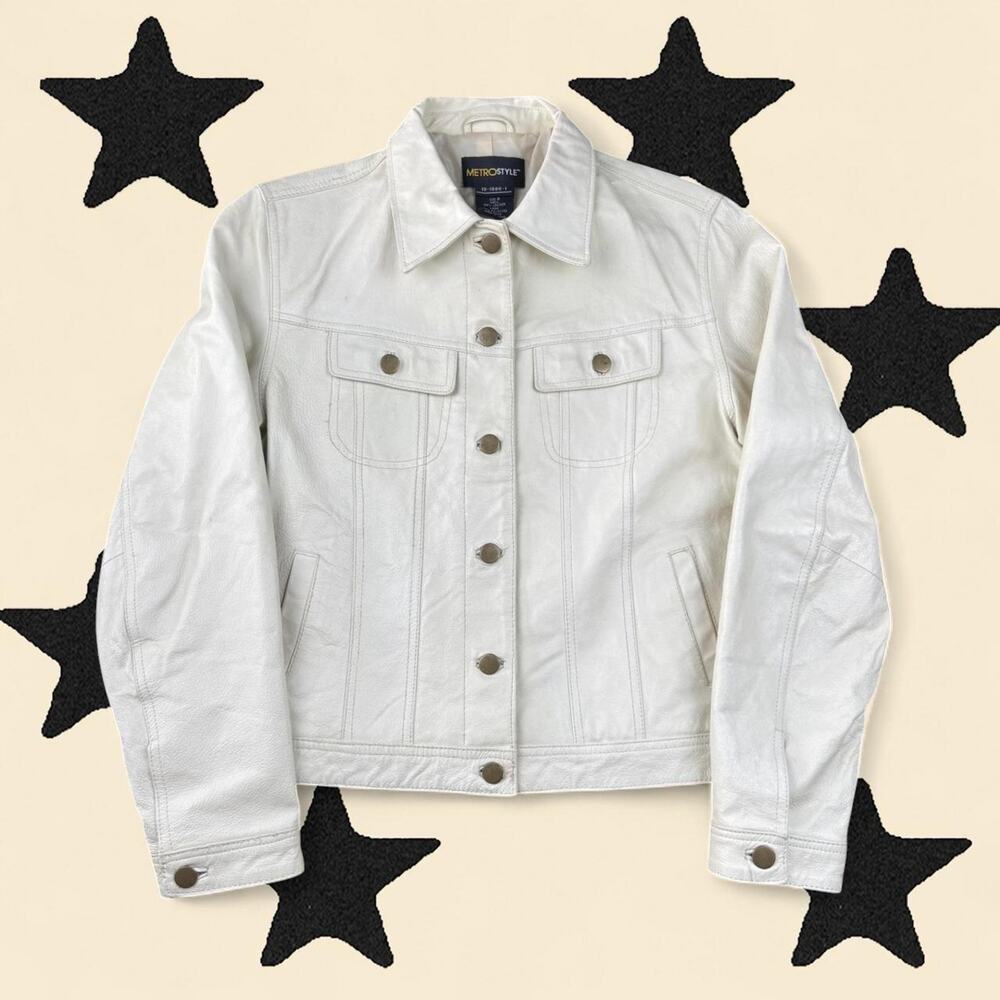 ★Vintage Y2k White/ Cream Leather Jacket ★